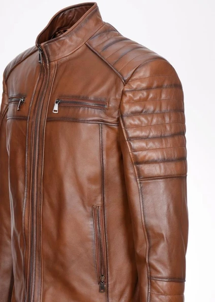 Spor Model Taba Renk Deri Mont - Resim 6