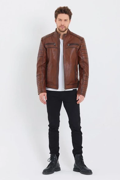 Spor Model Taba Renk Deri Mont - Resim 12