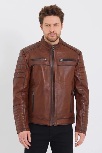 Spor Model Taba Renk Deri Mont - Resim 10