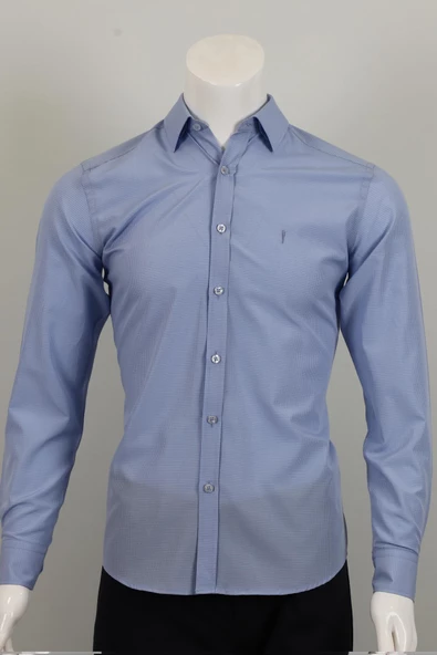 Uzun Kol Slim Fit Kare Desenli Gömlek ürün görseli 1