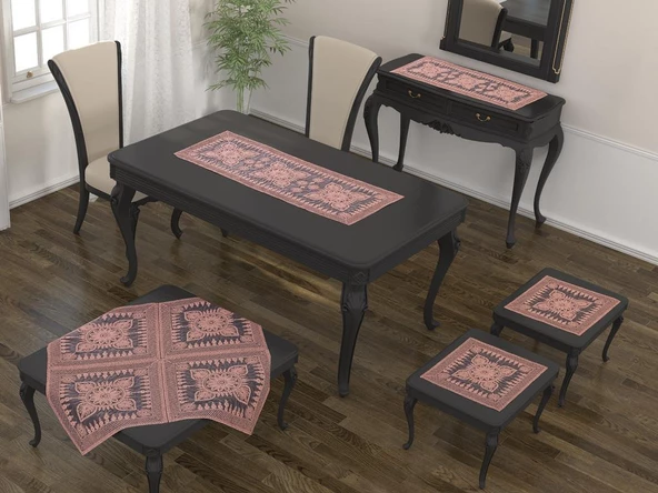 Salvia Kordone İşlemeli 5 Parça Salon Takımı ürün görseli 1