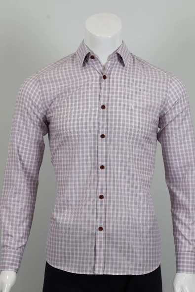 Uzun Kol Slim Fit Kareli Gömlek ürün görseli 1
