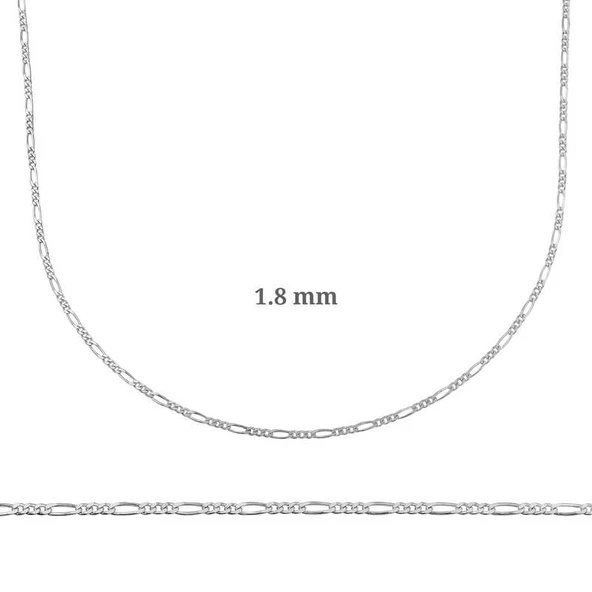 1.8 mm Gümüş Figaro Zincir - 0.50 mikron ürün görseli 1