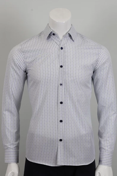 Uzun Kol Slim Fit Kareli Gömlek ürün görseli 1