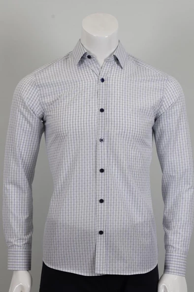 Uzun Kol Slim Fit Kareli Gömlek - Resim 2