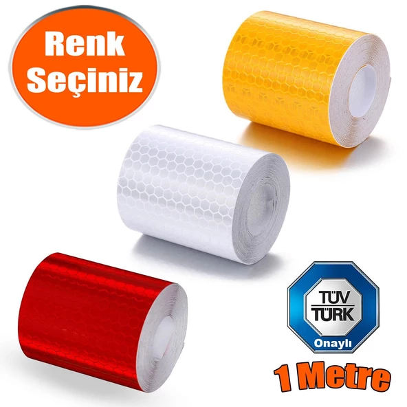 Tüvtürk Onaylı Reflektörlü Reflektif Fosforlu Bant İkaz Bandı 1 METRE ürün görseli 1