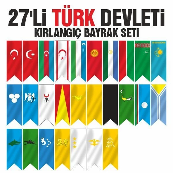 27'li Türk Devletleri Kırlangıç Bayrak Seti 70x200 ürün görseli 1
