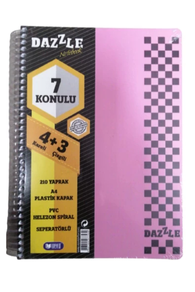 4+3 Defter Plastik Kapak Spralli A4 4 kare 2 çizgili 210 Yaprak 1 Adet ürün görseli 1