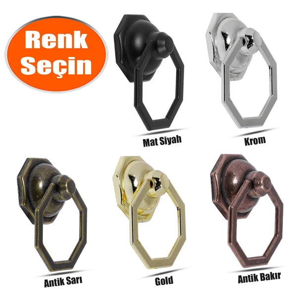 Nobel Sarkaç Dolap Çekmece Kulpu Kulbu Sekizgen Metal Halka Kulp ürün görseli 1