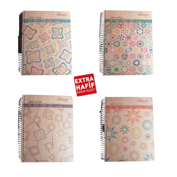 3+1 Hafif Defter Spralli A-4 120 Yaprak Sert Kapak 1 Adet ürün görseli 1