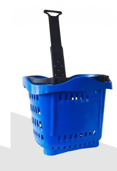 40 Lt Teleskopik Saplı Plastik Alışveriş Sepeti - Market El Sepeti  Mavi ürün görseli 1