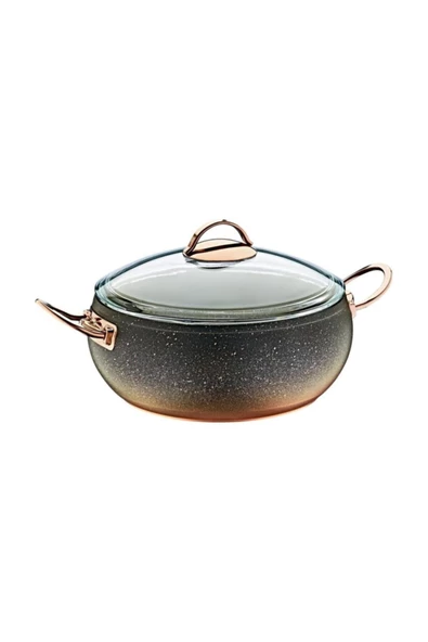 OMS PASLANMAZ 3141 - 2 Parça, Biogranit, Isıya Dayanıklı Kapaklı, 24x10,5 Cm - 4,5 Litre- Bakır Gövde, Bakır Detay ürün görseli 1