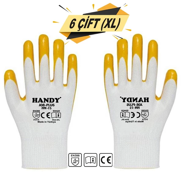 Handy HN-15 Nitril Kaplama İş Eldiveni Sanayi İnşaat Usta Eldiven 10/XL (6 ÇİFT) ürün görseli 1