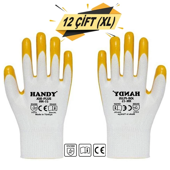 Handy HN-15 Nitril Kaplama İş Eldiveni Sanayi İnşaat Usta Eldiven 10/XL (12 ÇİFT) ürün görseli 1
