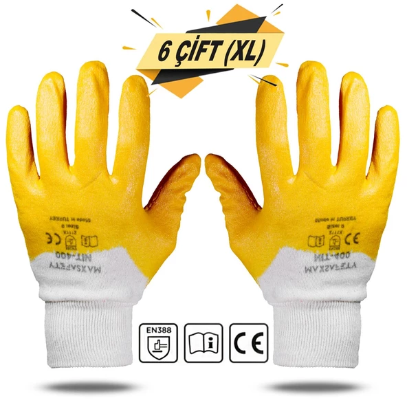 Maxsafety NIT-400 Nitril Kaplama Sanayi İş Usta Eldiveni 10/XL (6 ÇİFT) ürün görseli 1