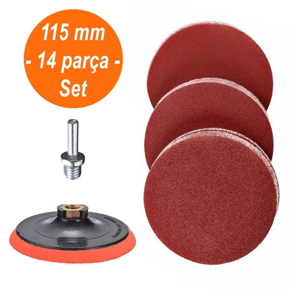 14 PARÇA Cırt Zımpara Seti + Matkap Aparatı 115 mm ürün görseli 1