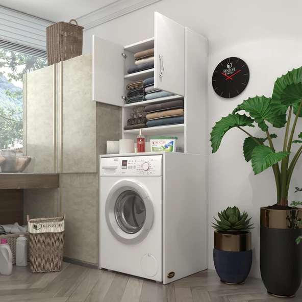 Kenzlife Çamaşır Makinesi Dolabı Hayzum Byz 180X066x55 Banyo Kiler Çift Kapaklı Arkalıklı ürün görseli 1
