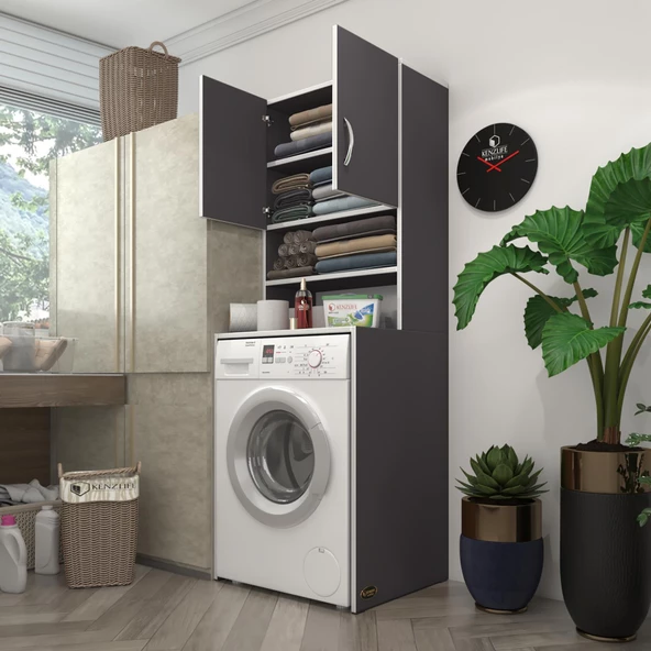 Kenzlife çamaşır makinesi dolabı hayzum gri 180*066*55 banyo kiler çift kapaklı arkalıklı ürün görseli 1