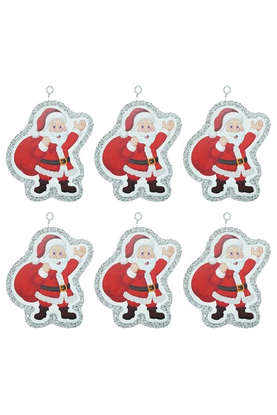 Yılbaşı Simli Noel Baba Strafor Süs Gümüş 6'lı - Resim 2