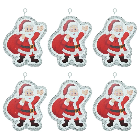 Yılbaşı Simli Noel Baba Strafor Süs Gümüş 6'lı ürün görseli 1