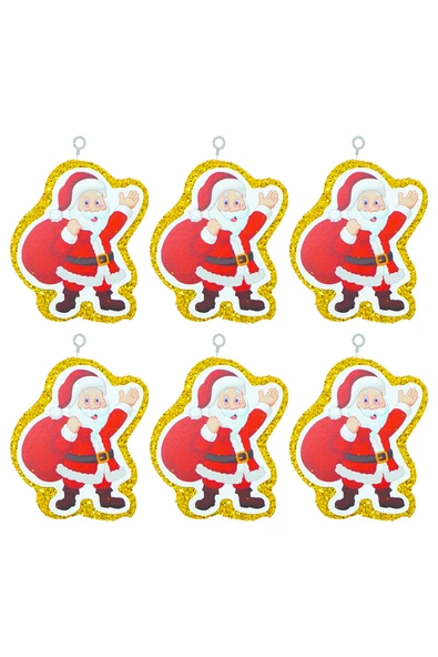 Yılbaşı Simli Noel Baba Strafor Süs Altın 6'lı - Resim 2