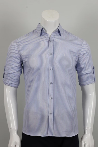 Uzun Kol Slim Fit Çizgili Gömlek ürün görseli 1