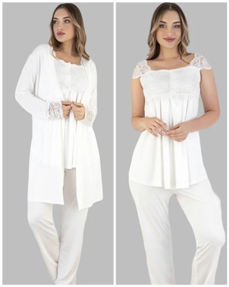 Duchesse 32001 Hamile Lohusa 3 Lü Pijama Sabahlık Tk ürün görseli 1