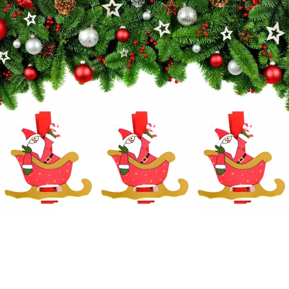 Yılbaşı Kızak Motifli Noel Baba Dekoratif Mandal 6'lı ürün görseli 1