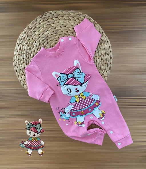 Eren Baby Kedi Kabartma Figürlü Baskılı Kız Tulumlar ürün görseli 1