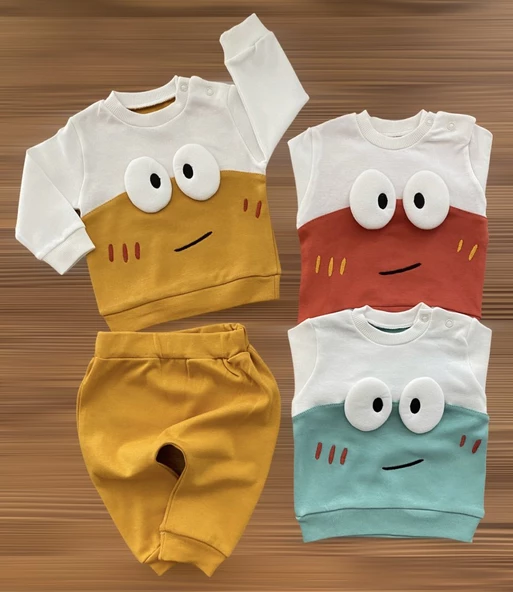 Durumini Baby Şaşkın Göz Kabartma Desen Penye Takım ürün görseli 1