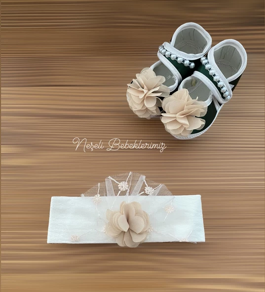 Ponpon Baby Boncuklu Dantelli Kız Bebek Patik Set ürün görseli 1