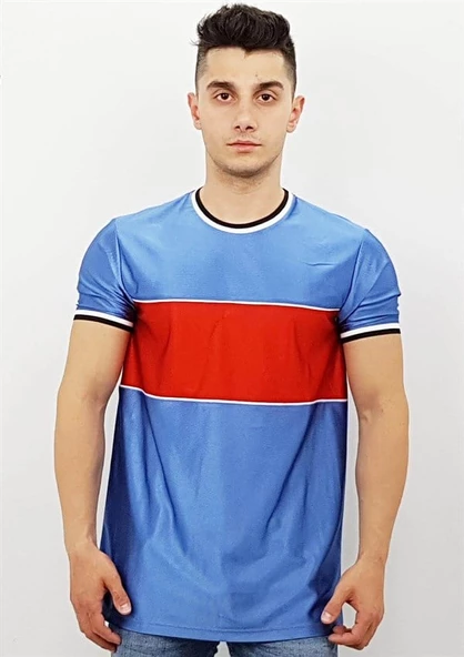 Mavi Kırmızı Şeritli T-Shirt ürün görseli 1