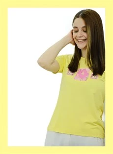 Çiçek Baskılı Sarı T-Shirt - Resim 3