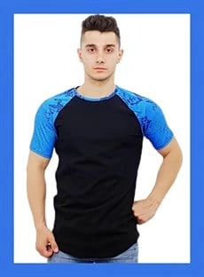 Omuz Mavi Detaylı Siyah T-Shirt ürün görseli 1