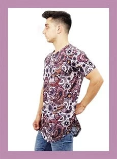 Mor Çiçek Desenli T-Shirt - Resim 2