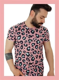 Erkek Pembe Leopar Desen T-Shirt ürün görseli 1
