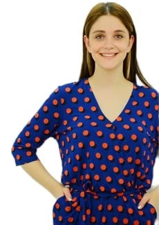 Puantiyeli Lacivert Elbise - Resim 3