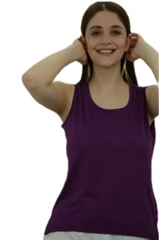 Yuvarlak Yaka Mor Bayan Atlet - Resim 3