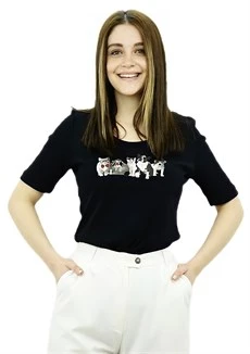 Cat&Dog Baskılı Siyah T-Shirt ürün görseli 1