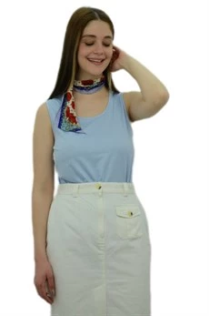 Yukarlak Yaka Mavi Bayan Atlet - Resim 4