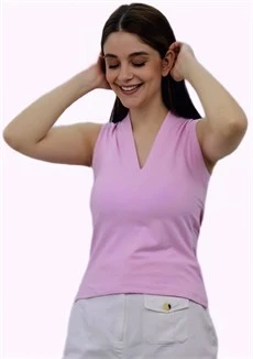 Derin V Yaka Kolsuz Pembe Bayan Atlet ürün görseli 1