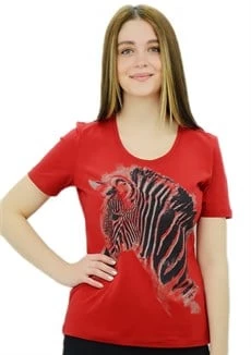 Zebra Baskılı Kırmızı T-Shirt - Resim 4