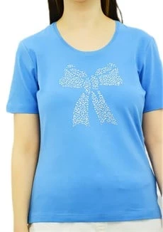 Kurdele Taşlı Mavi T-Shirt - Resim 3