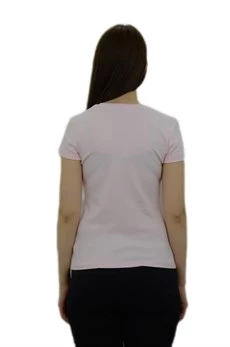V Yaka Açık Pembe Basic T-Shirt - Resim 4