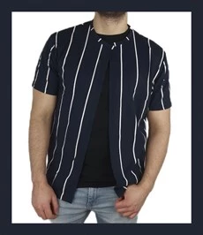 Önü Açık Boyuna Çizgili T-shirt ürün görseli 1