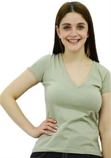 V Yaka Açık Yeşil T-Shirt ürün görseli 1