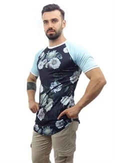 Desenli Kolları Mavi Sportif T-shirt 10106 ürün görseli 1