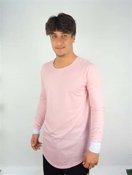 Oval Kesim Uzun Kollu T-shirt Pembe ürün görseli 1