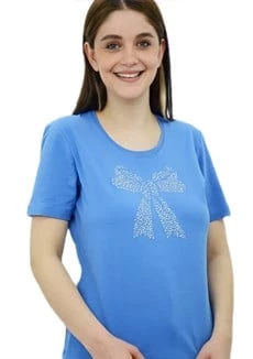 Kurdele Taşlı Mavi T-Shirt ürün görseli 1