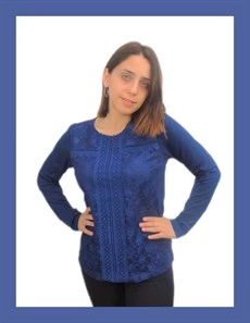 Kadın Lacivert Uzun Kollu Danteli T-shirt  ürün görseli 1